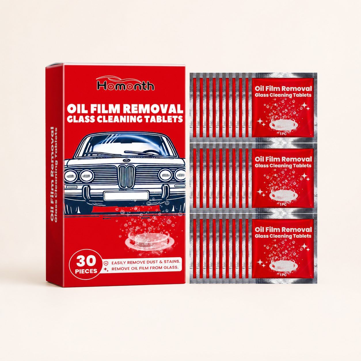Main product image of HOMONTH Automotive Windshield Cleaning Tablets, 30 Pieces