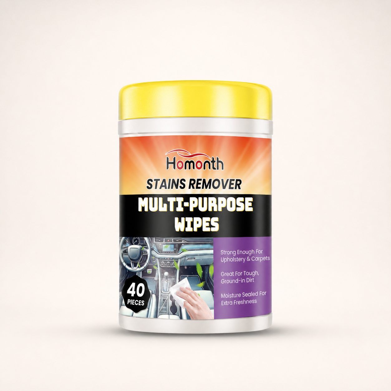 Main product image of HOMONTH Automotive Interior Cleaning Wipes, 40 Pieces per Bottle