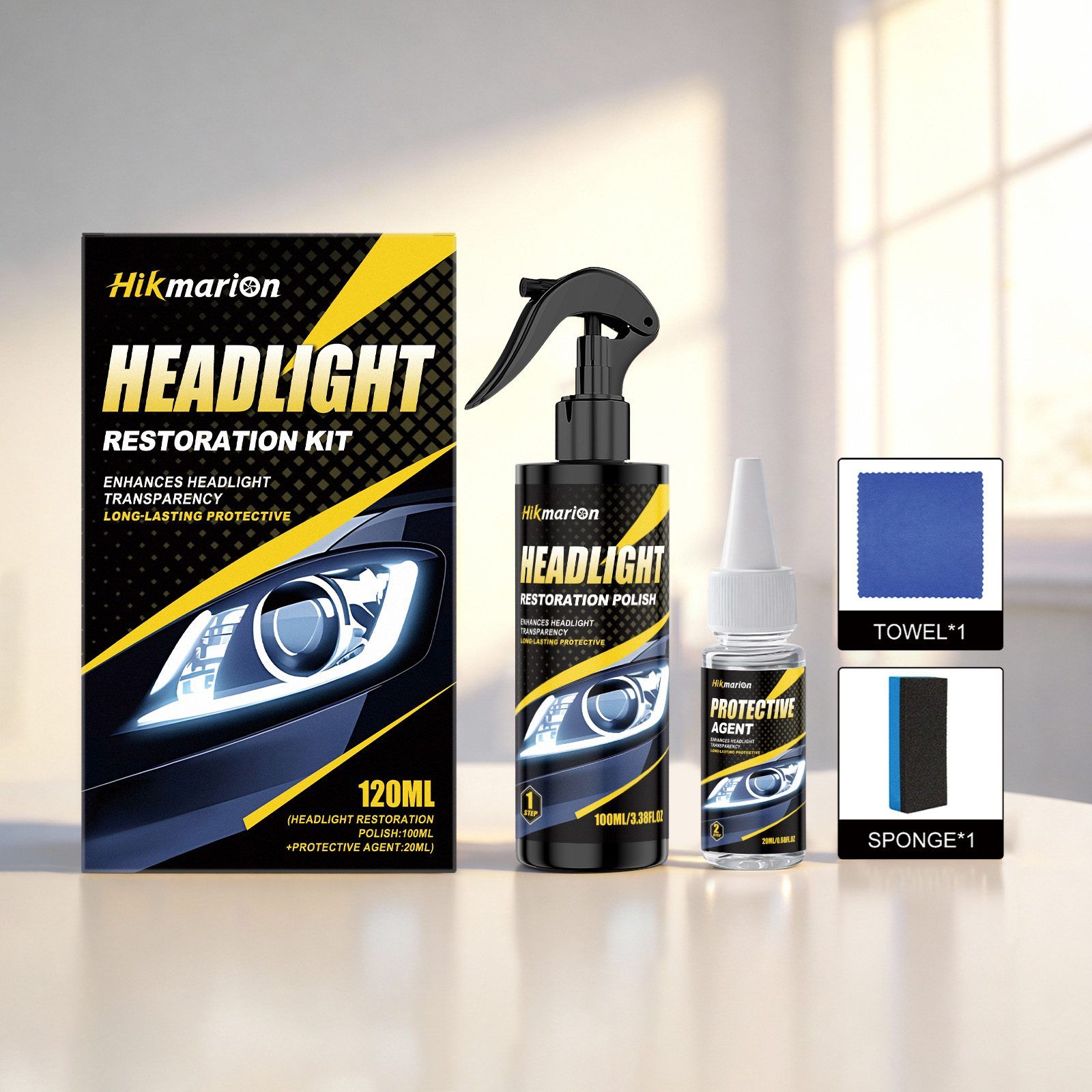 Main product image of Hikmarion Automotive Headlight Lens Care Kit