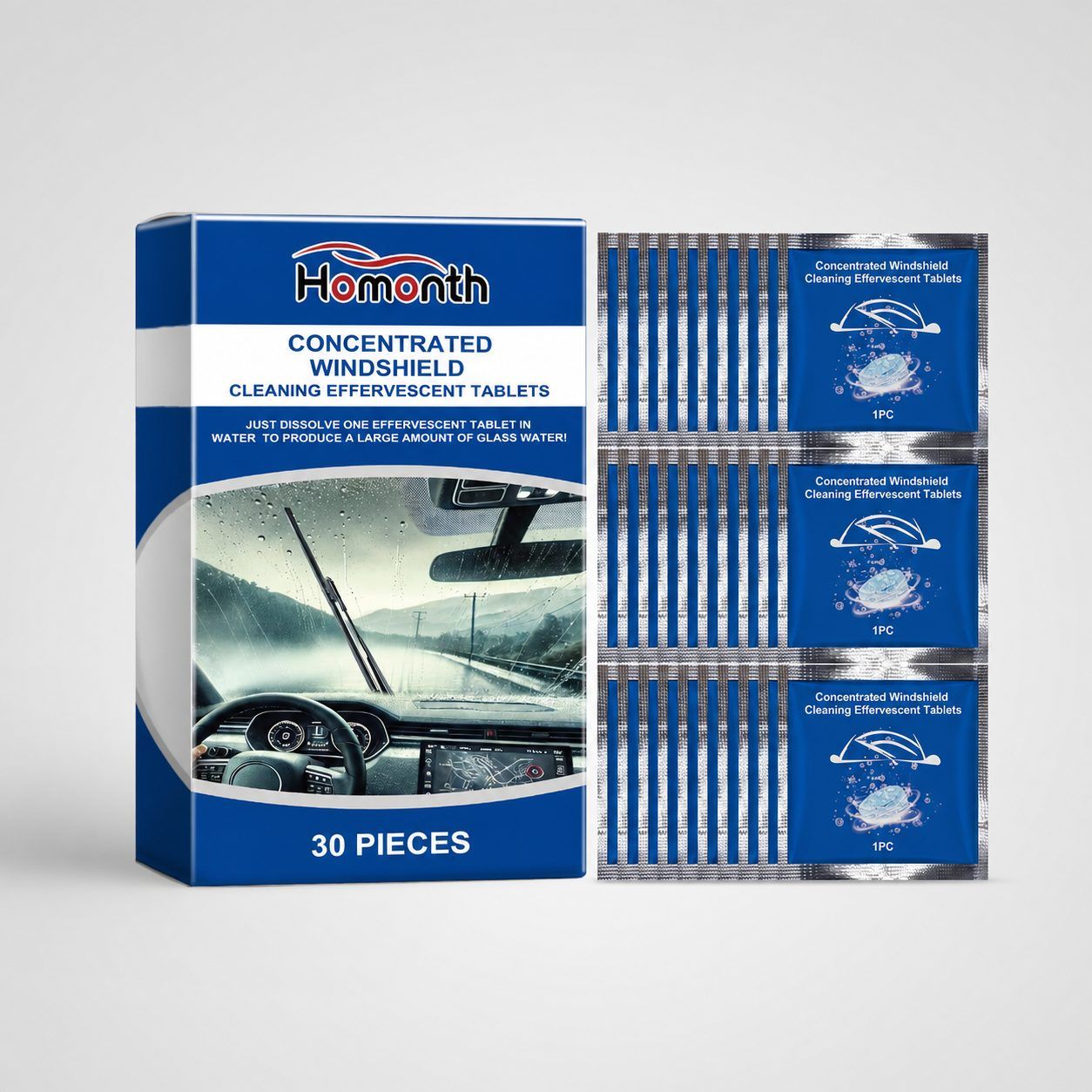 Main product image of HOMONTH Concentrated Automotive Windshield Cleaning Tablets, 30 Pieces