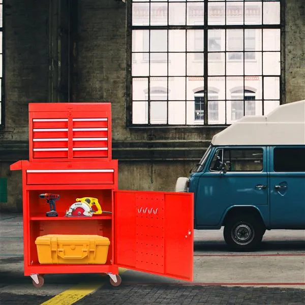 Main product image of Detachable 5 Drawer Tool Chest with Bottom Cabinet and One Adjustable Shelf--Red