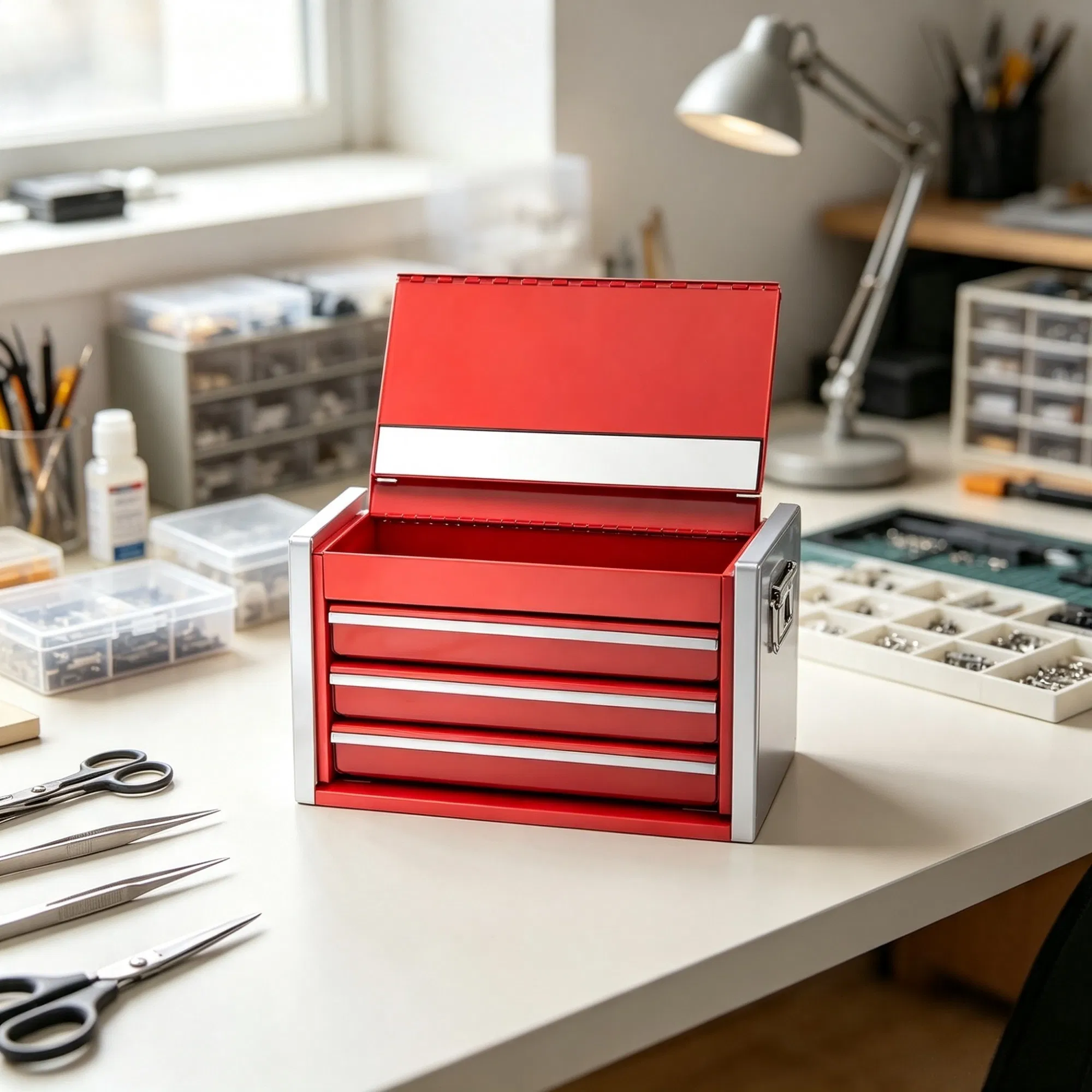 Main product image of 8.6-Inch Metal Tool Box, 3 Drawers, Ball Bearing Slides, EVA Liners