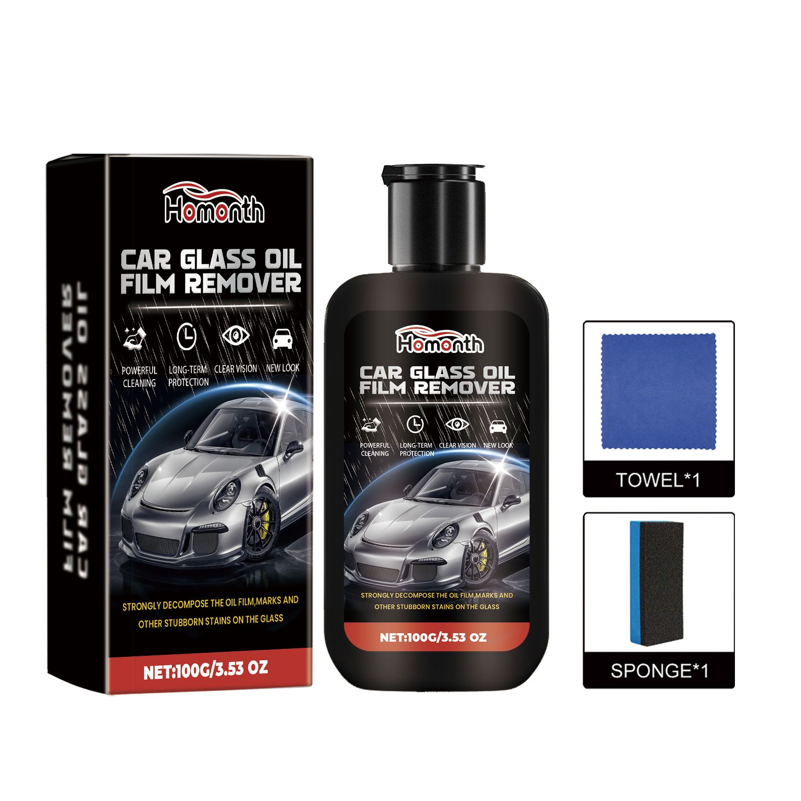 Main product image of HOMONTH Automotive Glass Oil Film Remover Kit, 100g