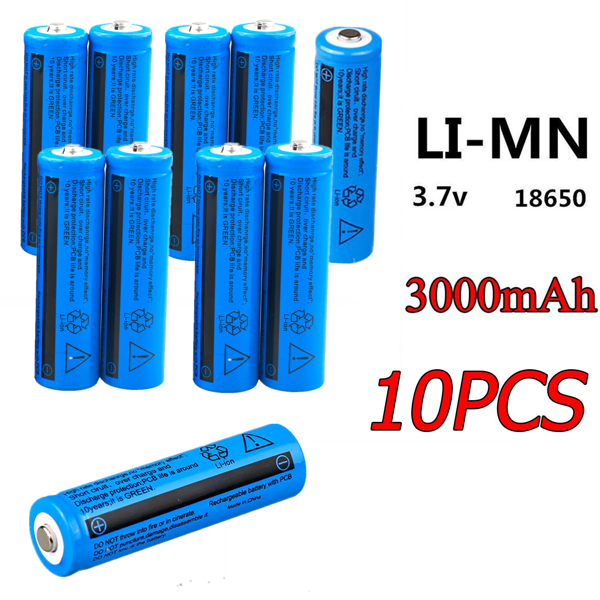 Main product image of 10-Pack 18650 3.7V Li-ion Rechargeable Batteries