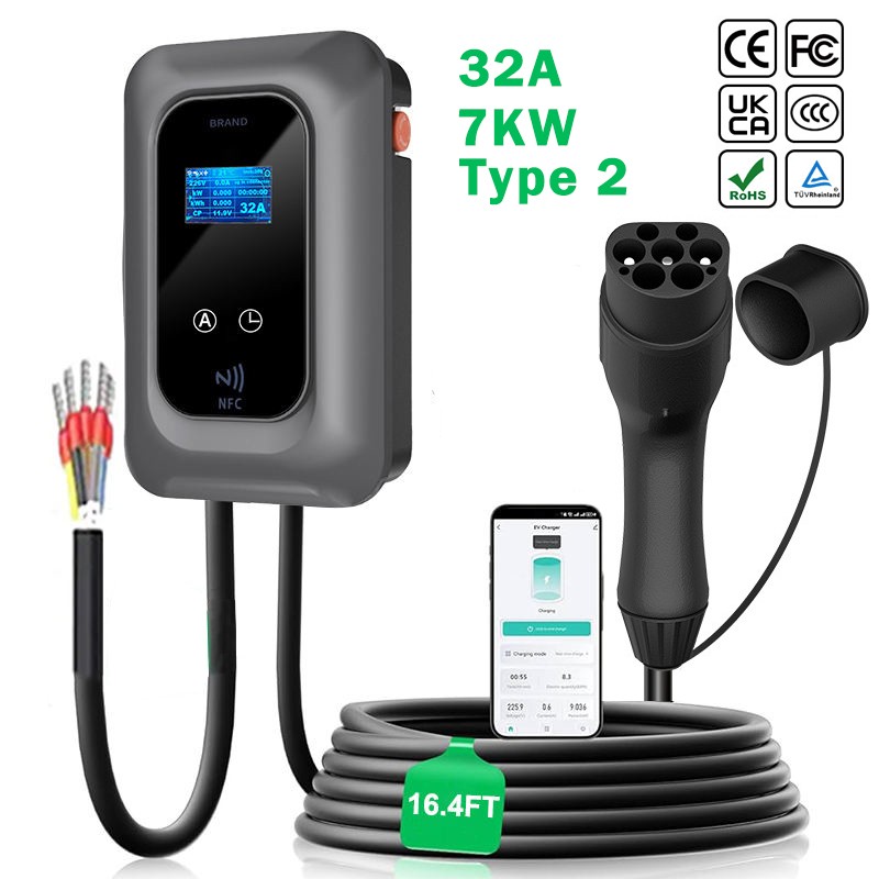 Main product image of 32A 7kW Type 2 EV Charger, 5m Cable, APP & RFID Card Control