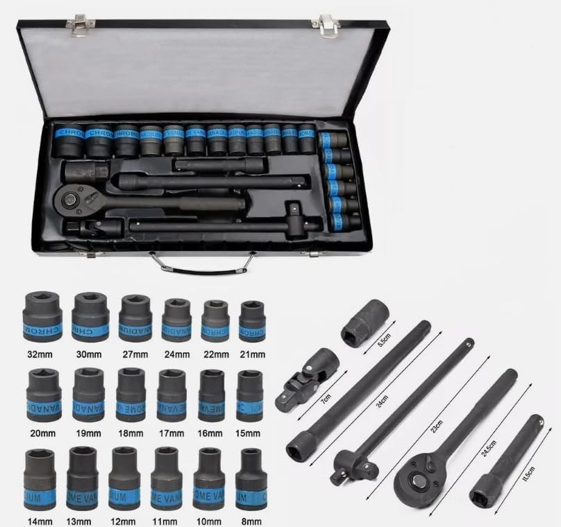 Main product image of 8-32mm Metric Socket Set with Ratchet Wrench, Metal Case