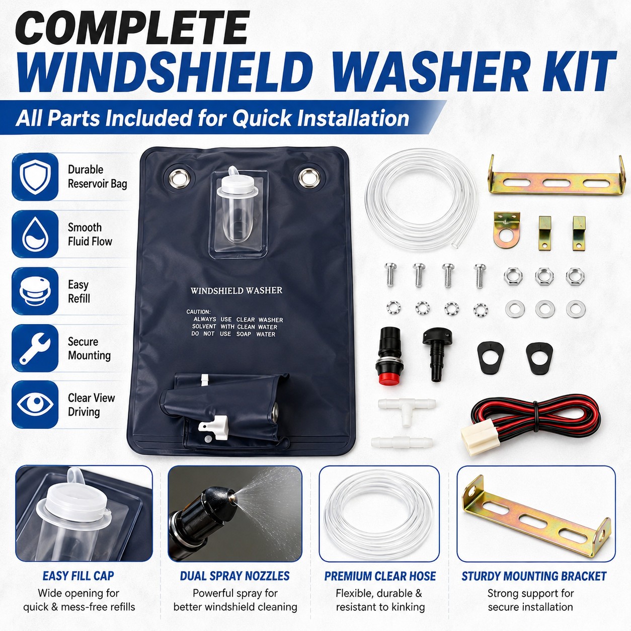Main product image of Universal Classic Car Windshield Washer Bag Kit 12V Complete Accessories