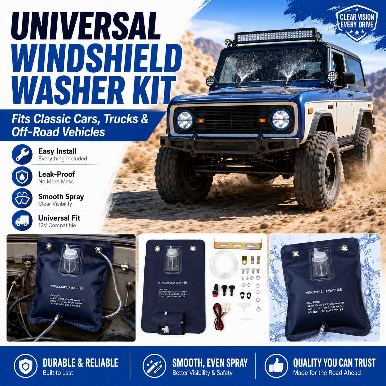 Main product image of Windshield Washer Bag Reservoir Kit Universal 12V Pump Nozzles Accessories Parts