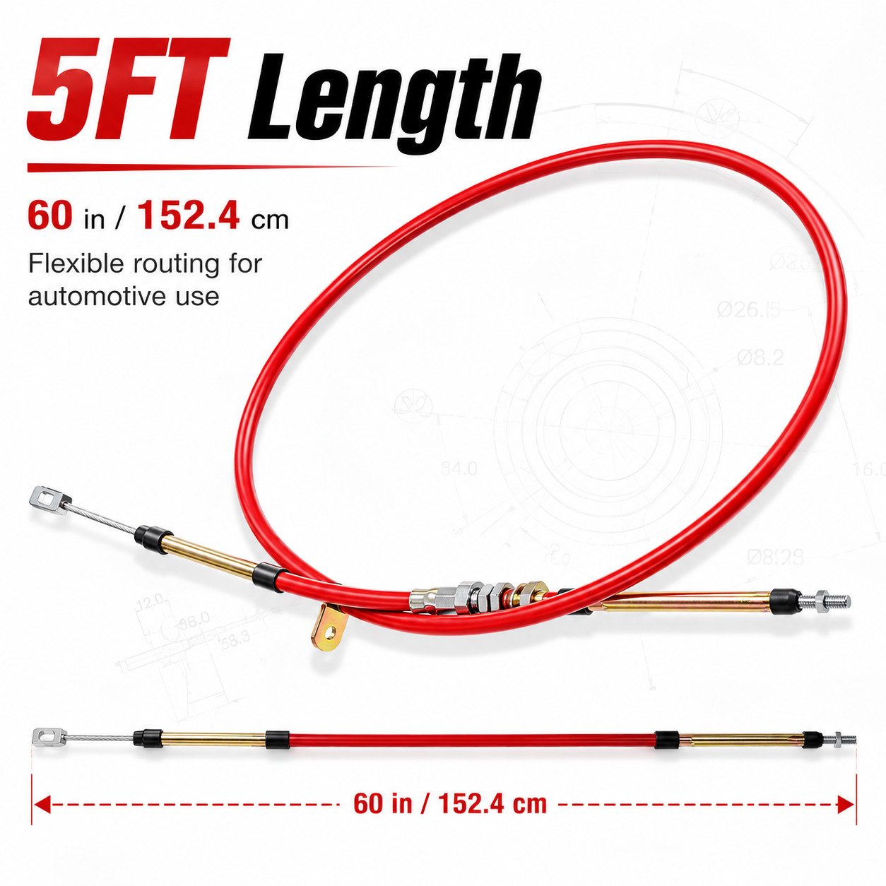 Main product image of 5FT Race Shifter Cable Gear Selector Fits Most B&M Shifters AF72-1002 Auto Part