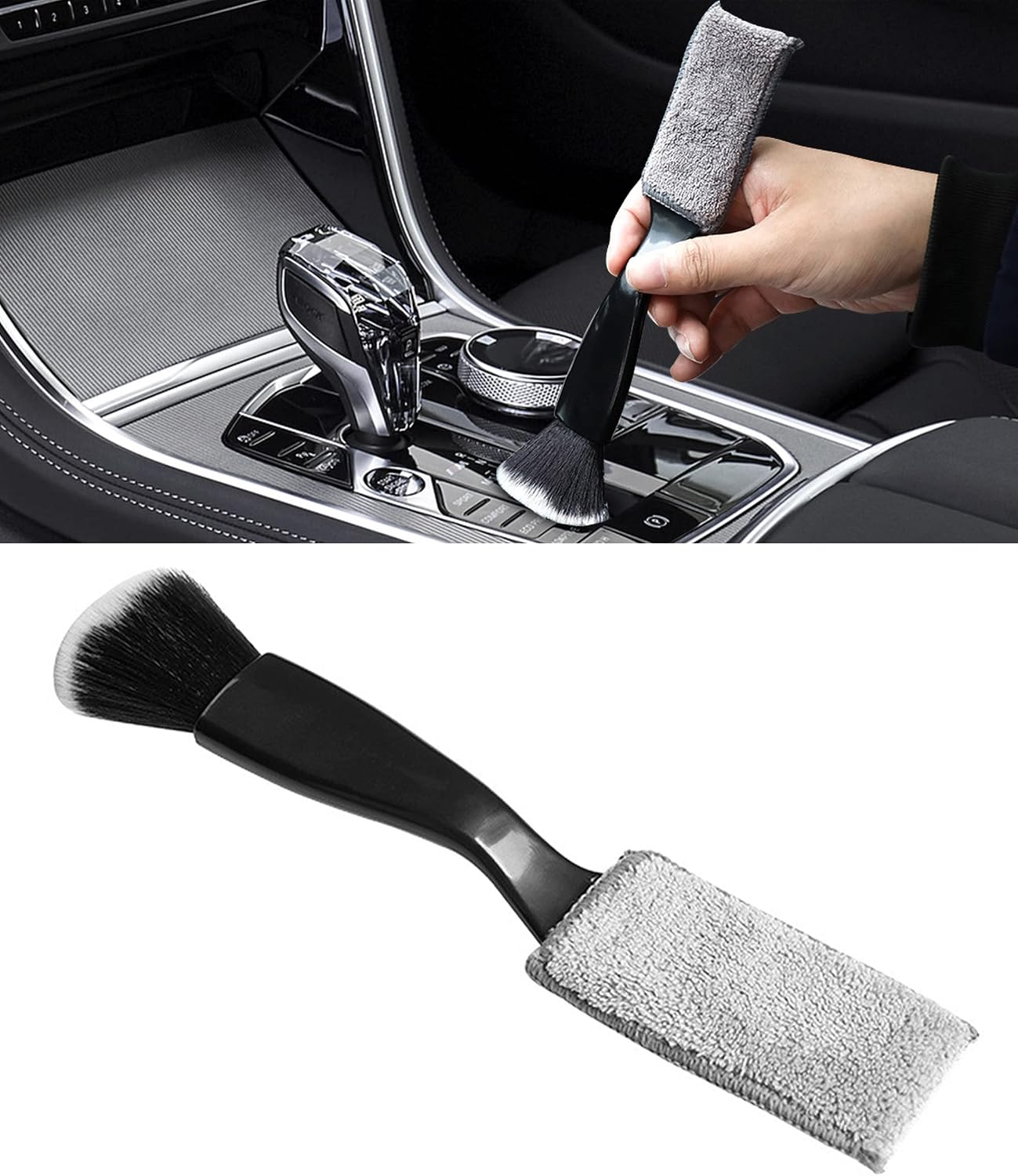 Main product image of 2 In 1 Car Interior Duster Brush, Double Head Soft Cleaning Tool For Dashboard, Vents, Console And Auto Detailing, Black