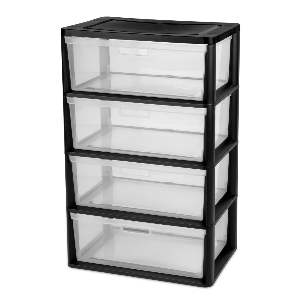 Main product image of Black Plastic 4-Drawer Storage Tower with Clear Bins