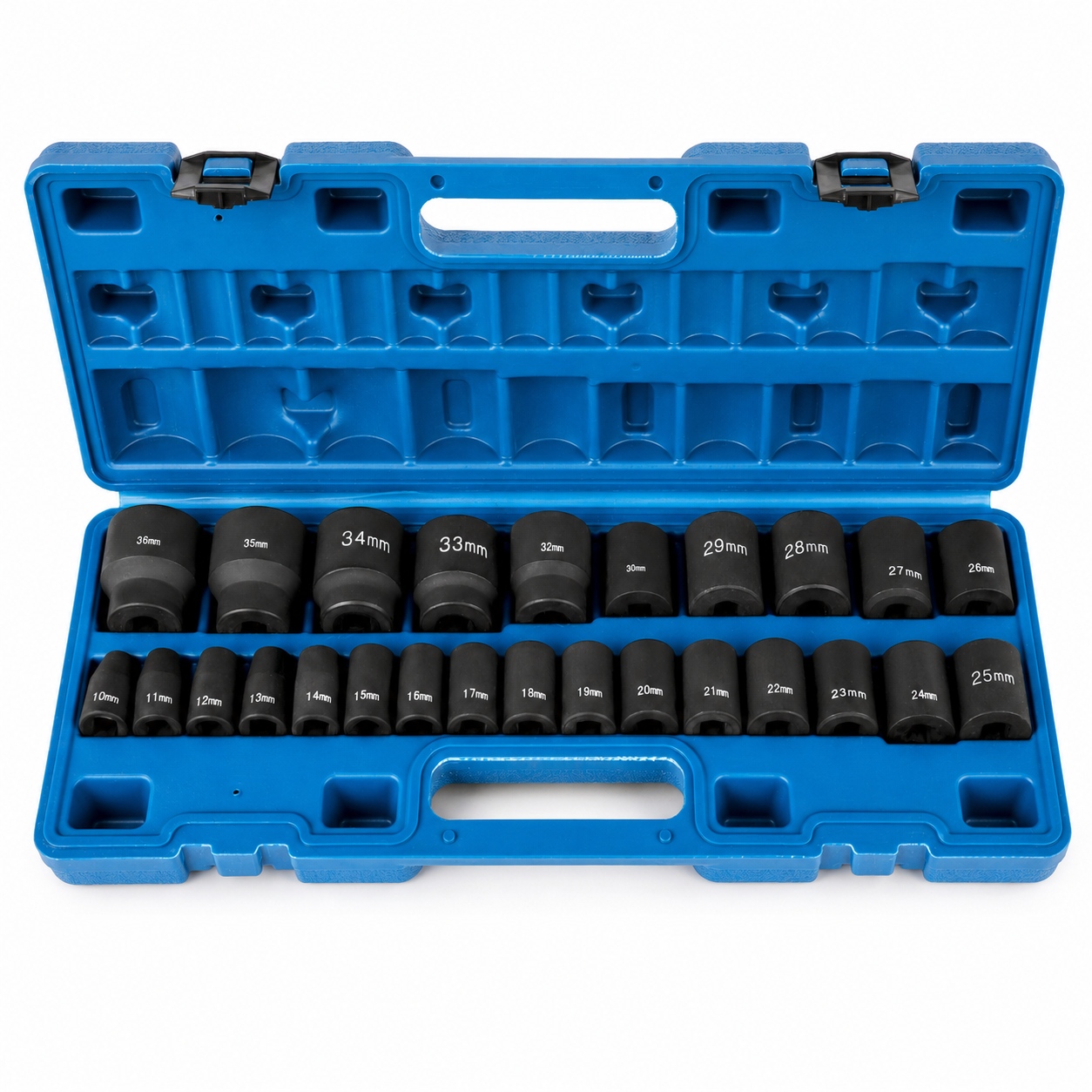 Main product image of 26-Piece Impact Socket Set, 12.7 Mm Drive Shallow Metric Sockets, 10-36 Mm CR-MO Steel 6-Point Socket Set With Blow-Molded Case