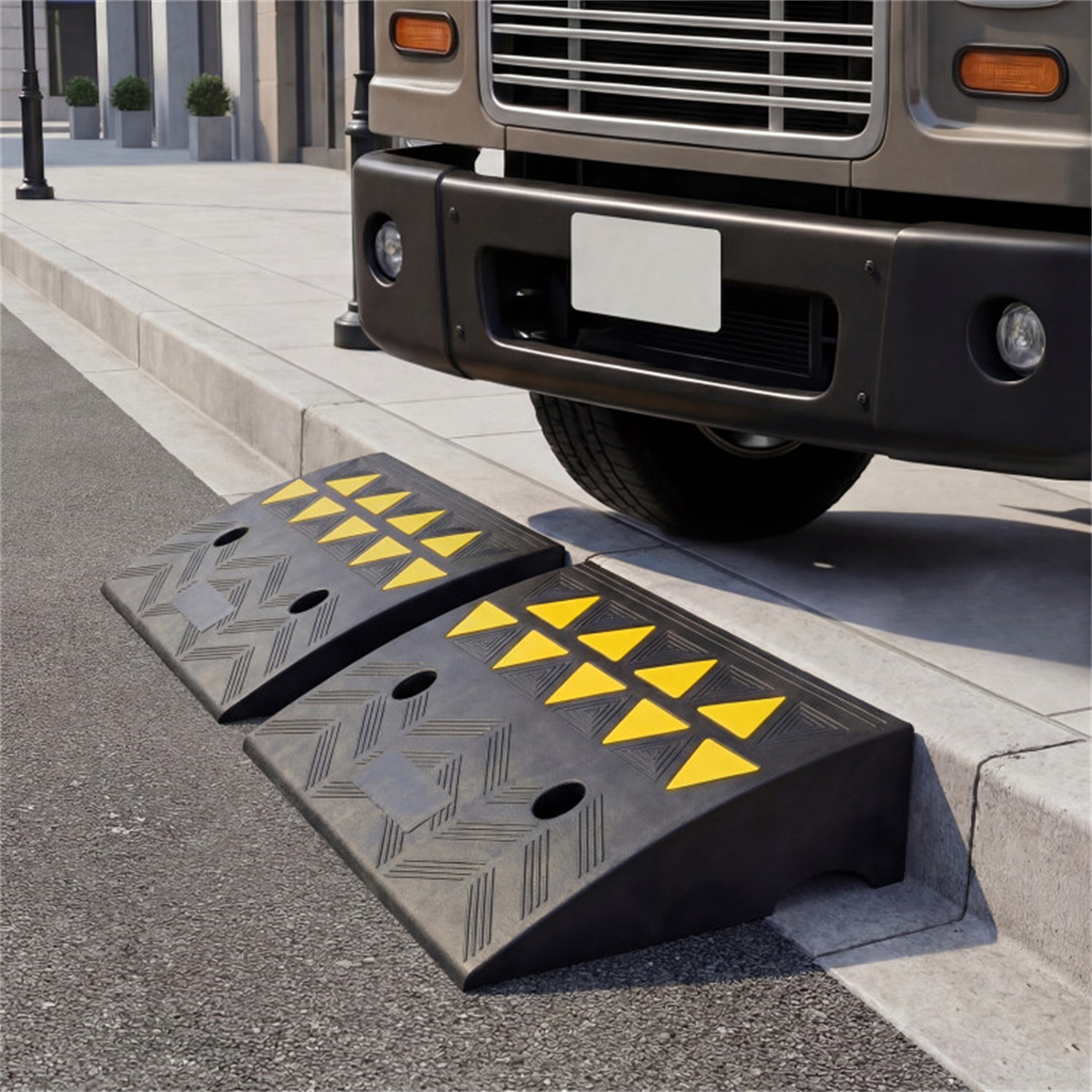 Main product image of 2-Pack Rubber Curb Ramps, Drain Channel, Reflective Strips