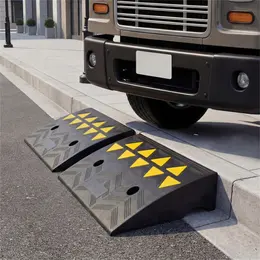 Product image of 2-Pack Rubber Curb Ramps, Drain Channel, Reflective Strips