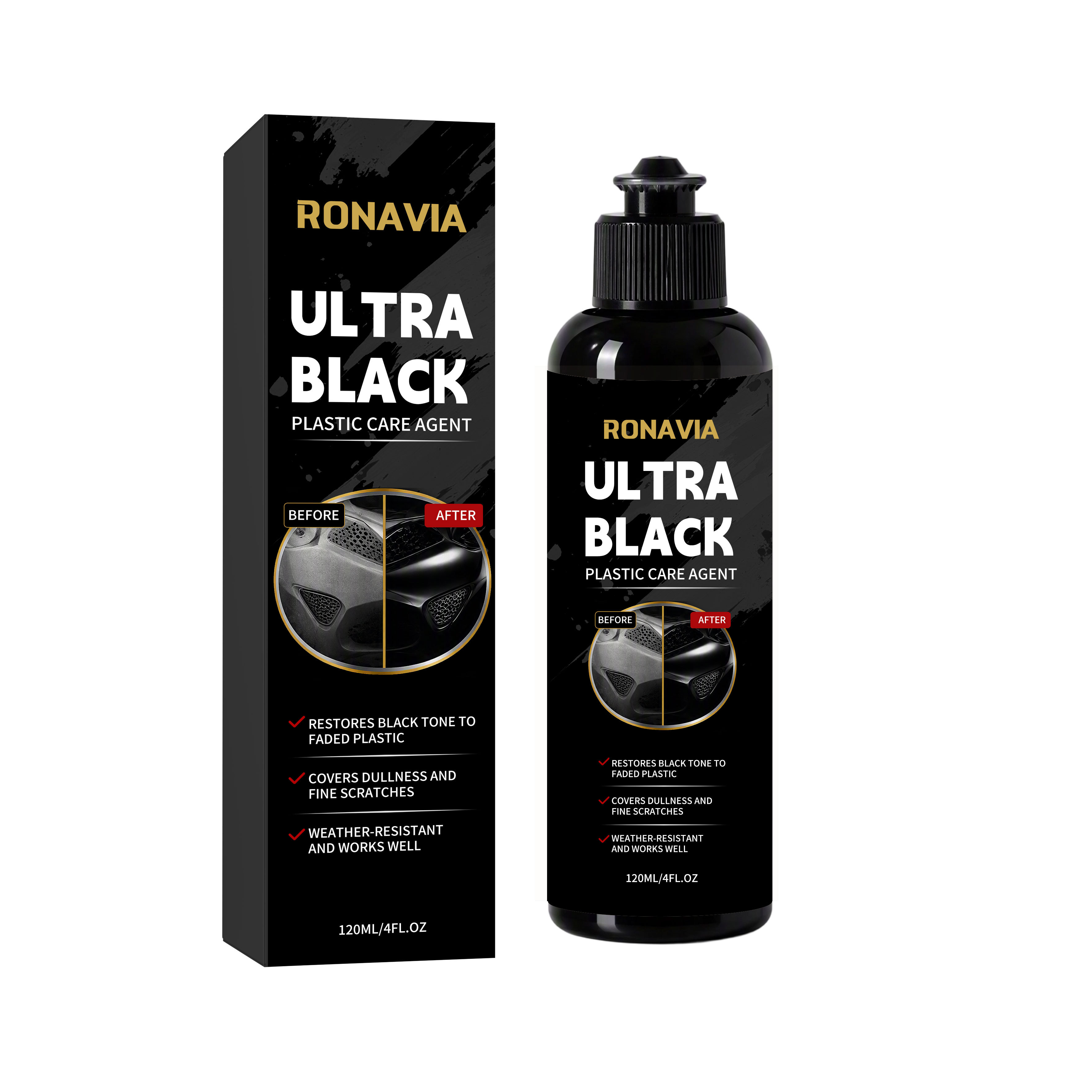 Main product image of RONAVIA Ultra Black Plastic Care Agent, 120ml, Car Care Product for Car Care