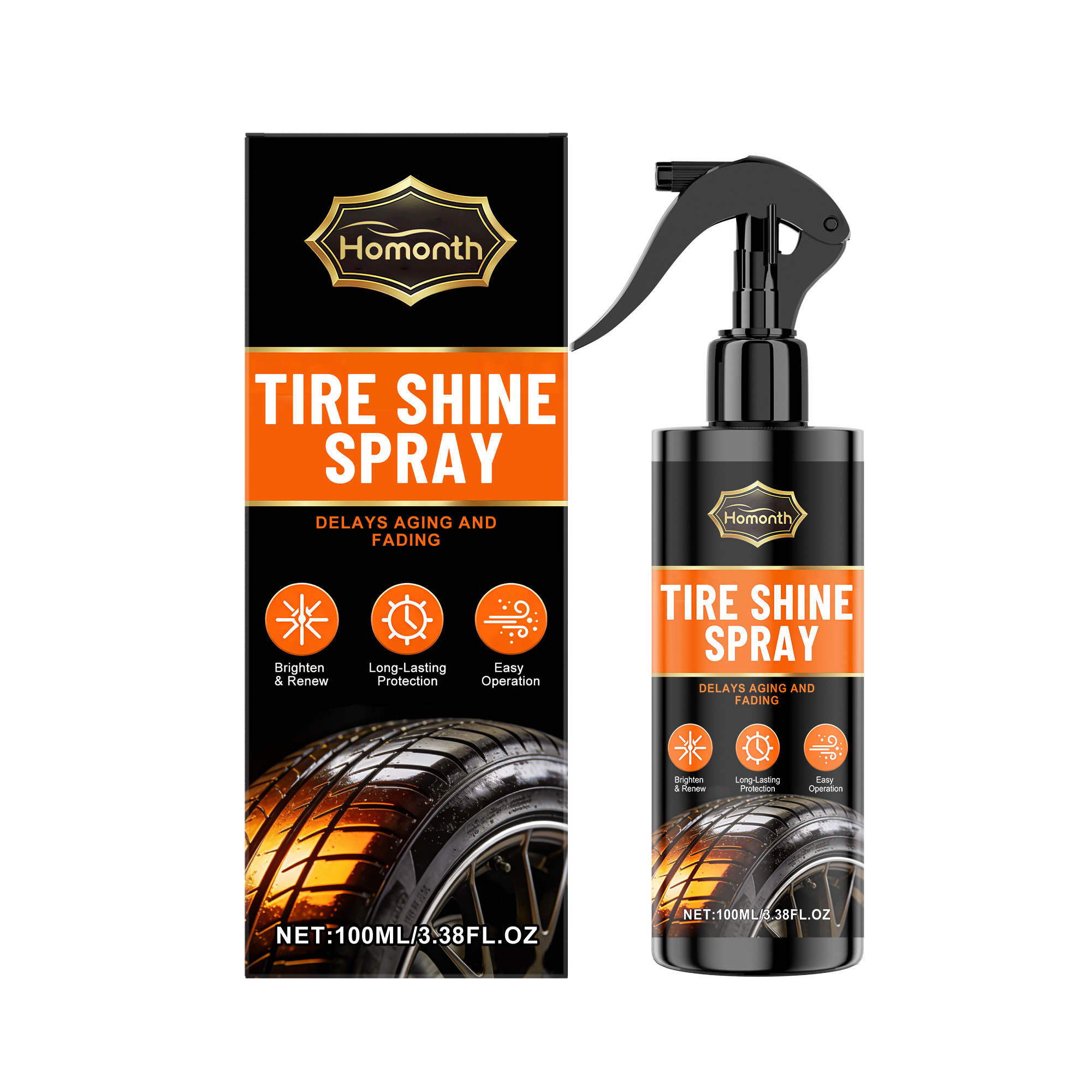 Main product image of HOMONTH Tire Shine Spray, 100ml, Automotive Supplies, Car Care Product for Car Care