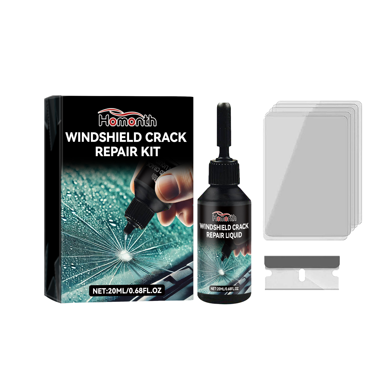 Main product image of Car Glass Repair Kit 20ml Bottle-2 Tools-Box Car Windshield Crack Scratch Adhesive Repair Fluid
