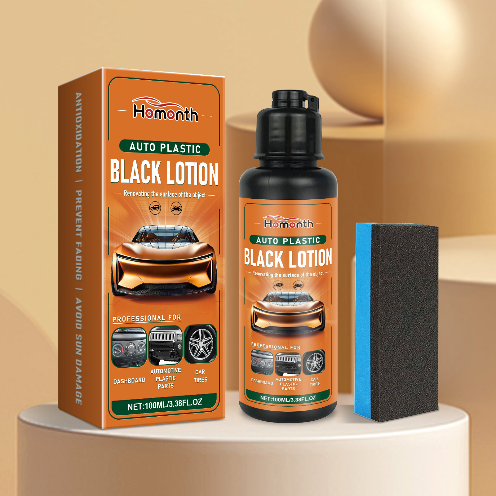 Main product image of Automotive Plastic Refurbishment Agent 100ml-1 Sponge-Box Interior Accessories Stain Cleaning And Decontamination Black Brightness Care Plastic Refurbishment Agent