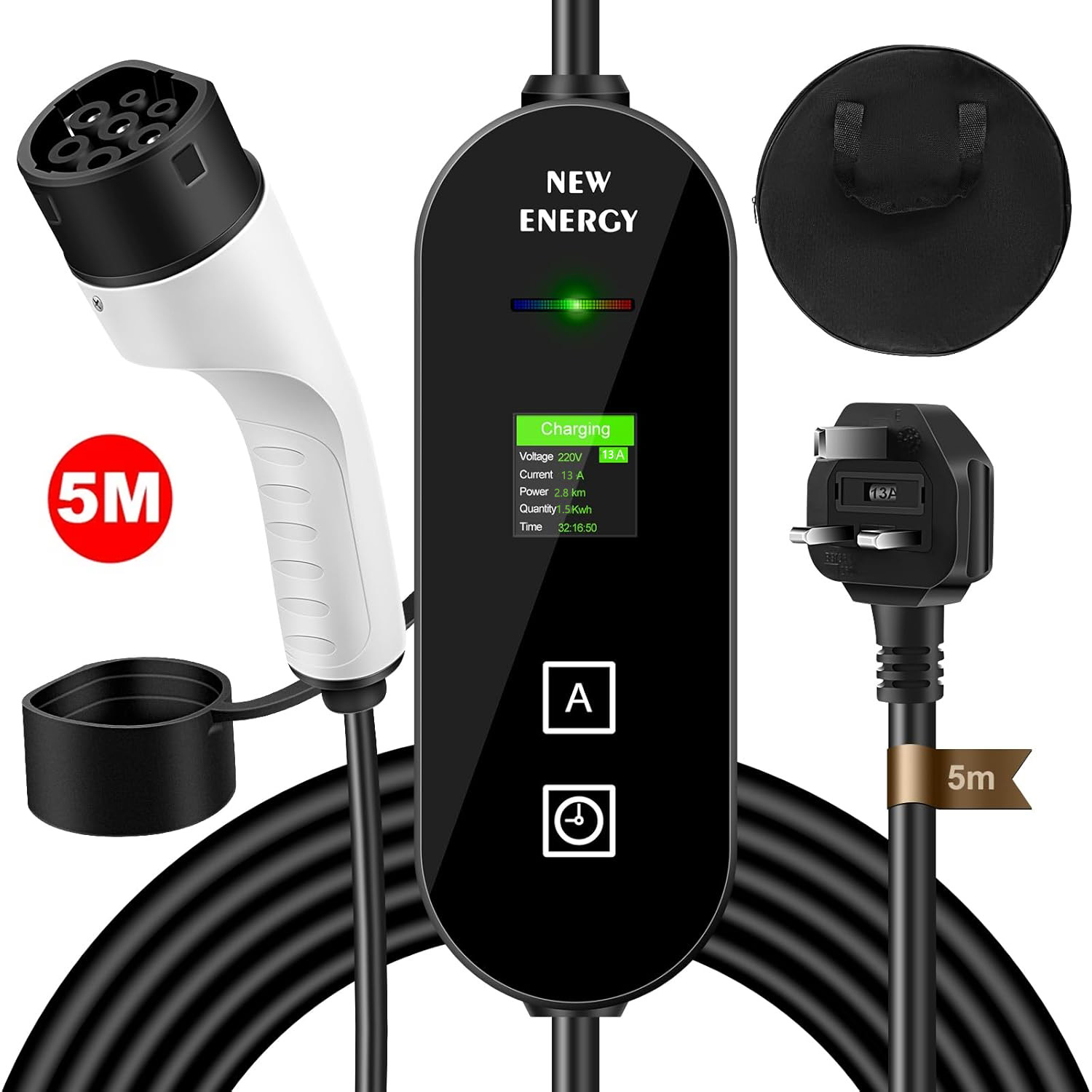 Main product image of EV Charging Cable Type 2 UK Plug 3 Pin Electric Vehicle Car Charger Portable 13A