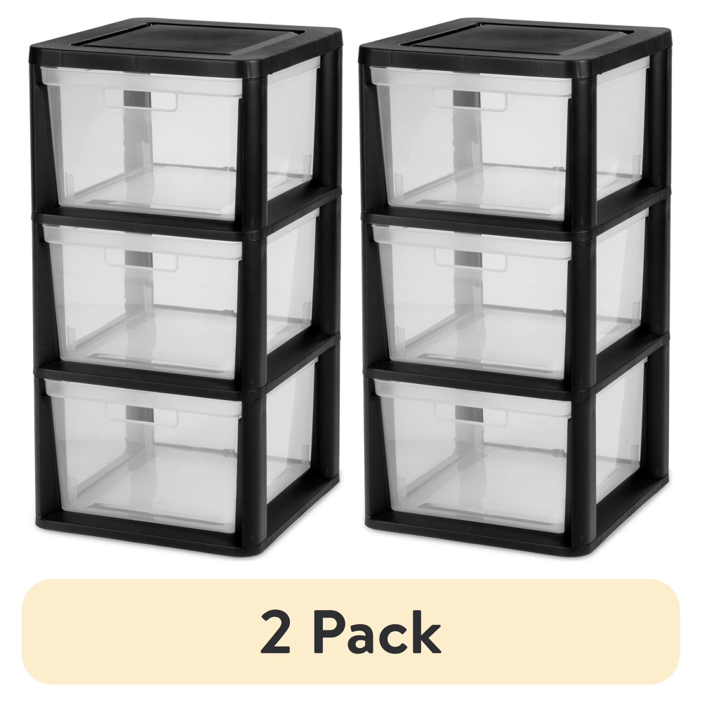 Main product image of (2 pack) 3 Drawer Tower, Plastic Storage Organizer with Removable Clear Bins, Easy to Assemble - No Tools Needed, Black (Shipment from Walmart)