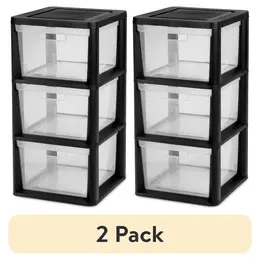 Product image of (2 pack) 3 Drawer Tower, Plastic Storage Organizer with Removable Clear Bins, Easy to Assemble - No Tools Needed, Black (Shipment from Walmart)
