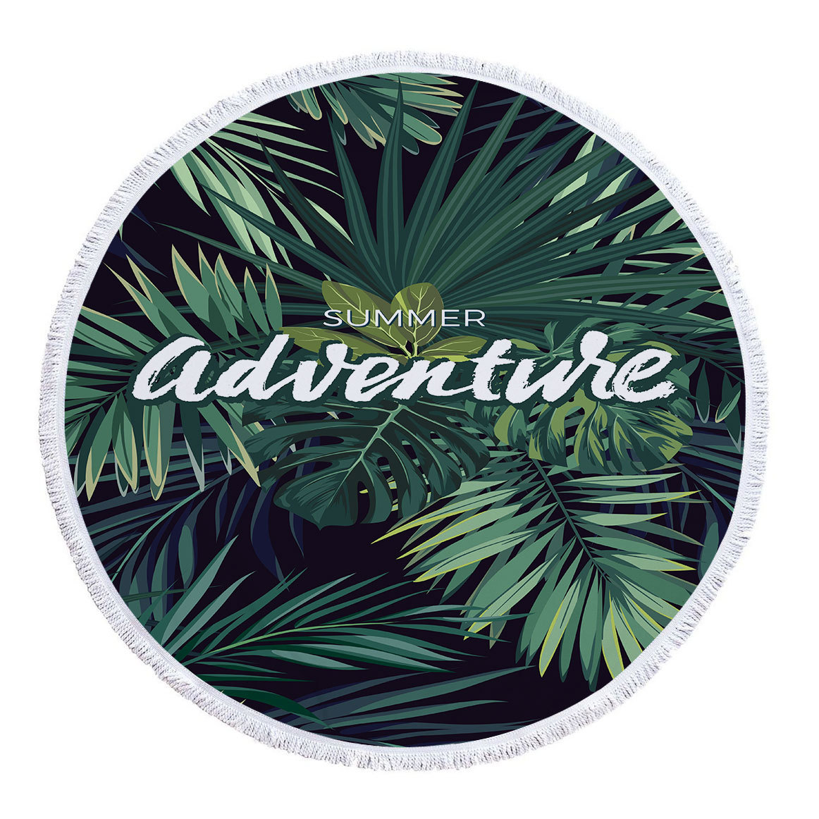 New Tropical Plant Round Beach Towel Microfiber With Fringe Digital Printing