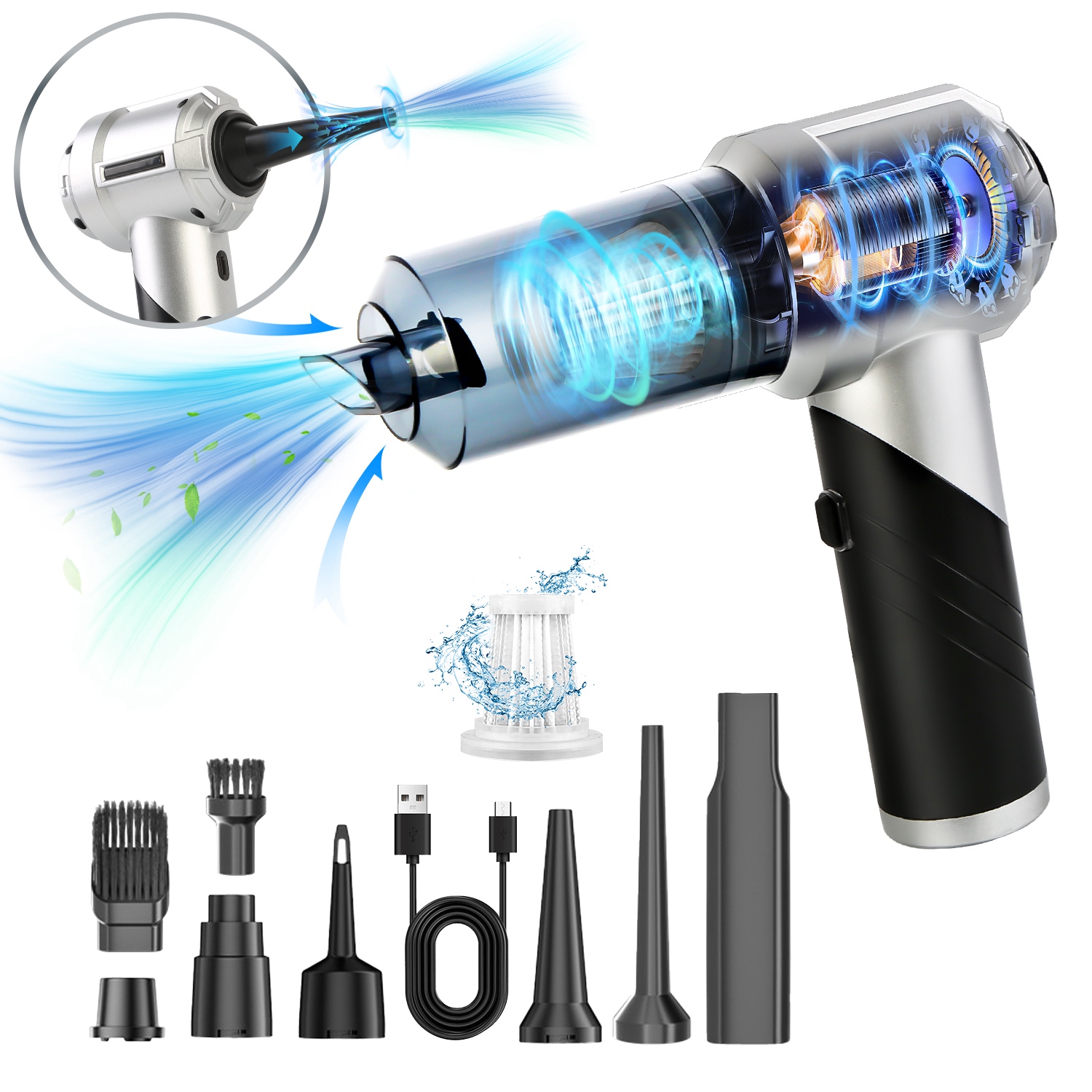 1Pc Cordless Car Vacuum Cleaner Portable Handheld Vacuum With 20000PA Suction Brushless Motor 3 Suction Levels Type-C Rechargeable Compressed Air Duster Blower For Home Car Camp Office