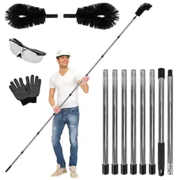 10.5FT Gutter Cleaning Brush With Telescoping Handle Rain Gutter Cleaner Extendable Gutter Cleaning Tool From The Ground With 2 Angled Brushes Anti-slip Gloves Goggles