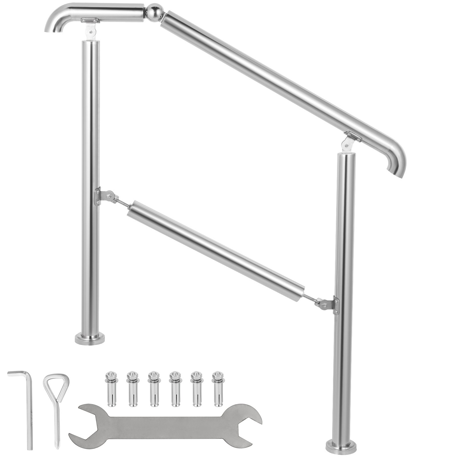 Main product image of 3 Step Railing Stainless Steel Transitional Handrail Fit For Level Surface And 1 To 3 Steps Adjustable Stair Railing Indoor Outdoor Step Railings 99.8 Kg Capacity W/ Installation Kit Porch DIY