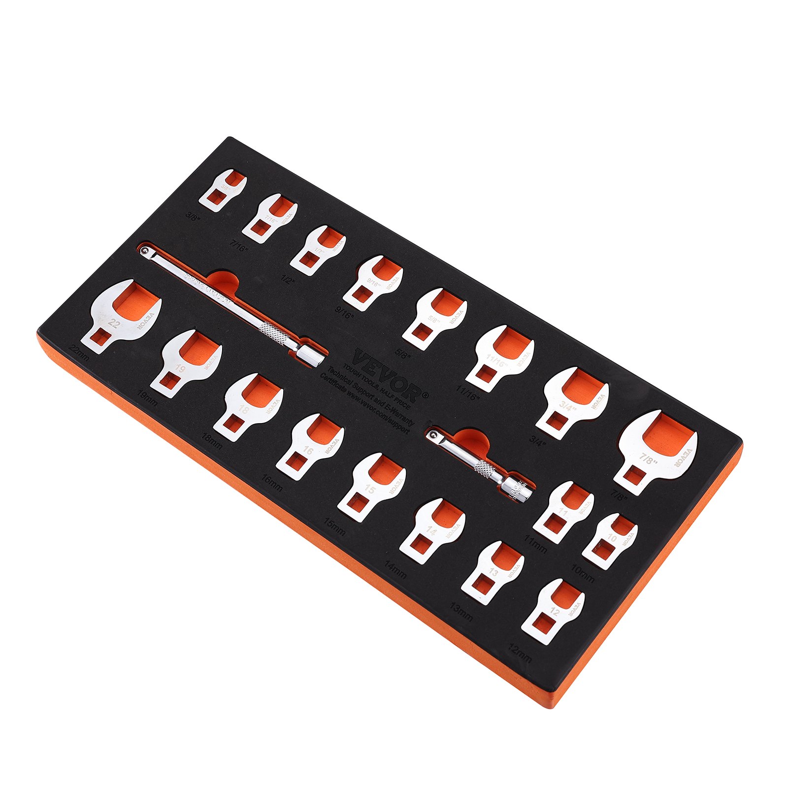 Main product image of 3/8" Drive Crowfoot Wrench Set, 20-Piece, SAE 3/8-7/8", Metric 10-22mm