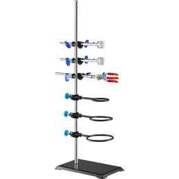 Lab Stand Support, Laboratory Retort Support Stand Set, Steel Lab Stand 59.9 Cm Rod And 21.1 X 13.5 Cm Cast Iron Base, Includes Flask Clamps, A Burette Clamp And Cross Clamps