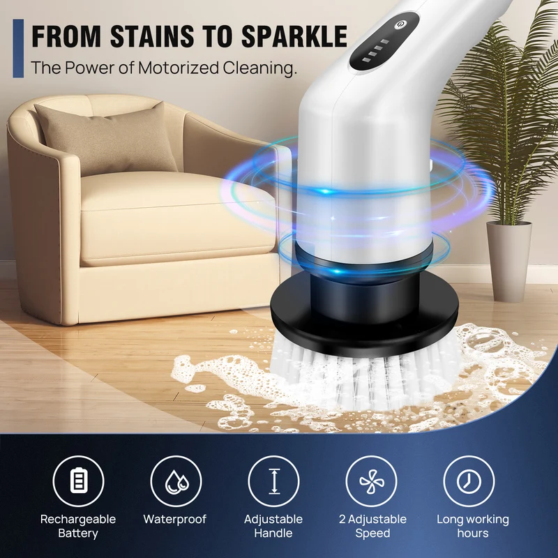 Electric Spin Scrubber,IPX7 Waterproof Bathroom Cleaning Brush With 2 Speed,9 Replaceable Brush Heads For Tub Shower Tile Floor