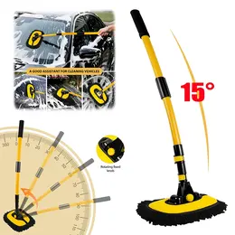 Car Wash Brush 15 Degree Adjustable Long Handle with 2 Microfiber Heads, 55-Inch Telescopic Cleaning Tool Soft Scrubber for Truck, SUV, Motorcycle