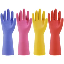 Rubber Kitchen Dishwashing Gloves 4 Pairs Colorful Reusable Household Cleaning Gloves For Washing Dishes And Cleaning Tasks, Flexible Long Lasting And Non Slip Medium, Blue Pink Yellow Red