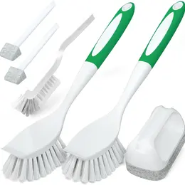 Holikme Multi-Purpose Dish Brush Set - Green Scrubbing Tools For Pots, Pans & Groove Gaps