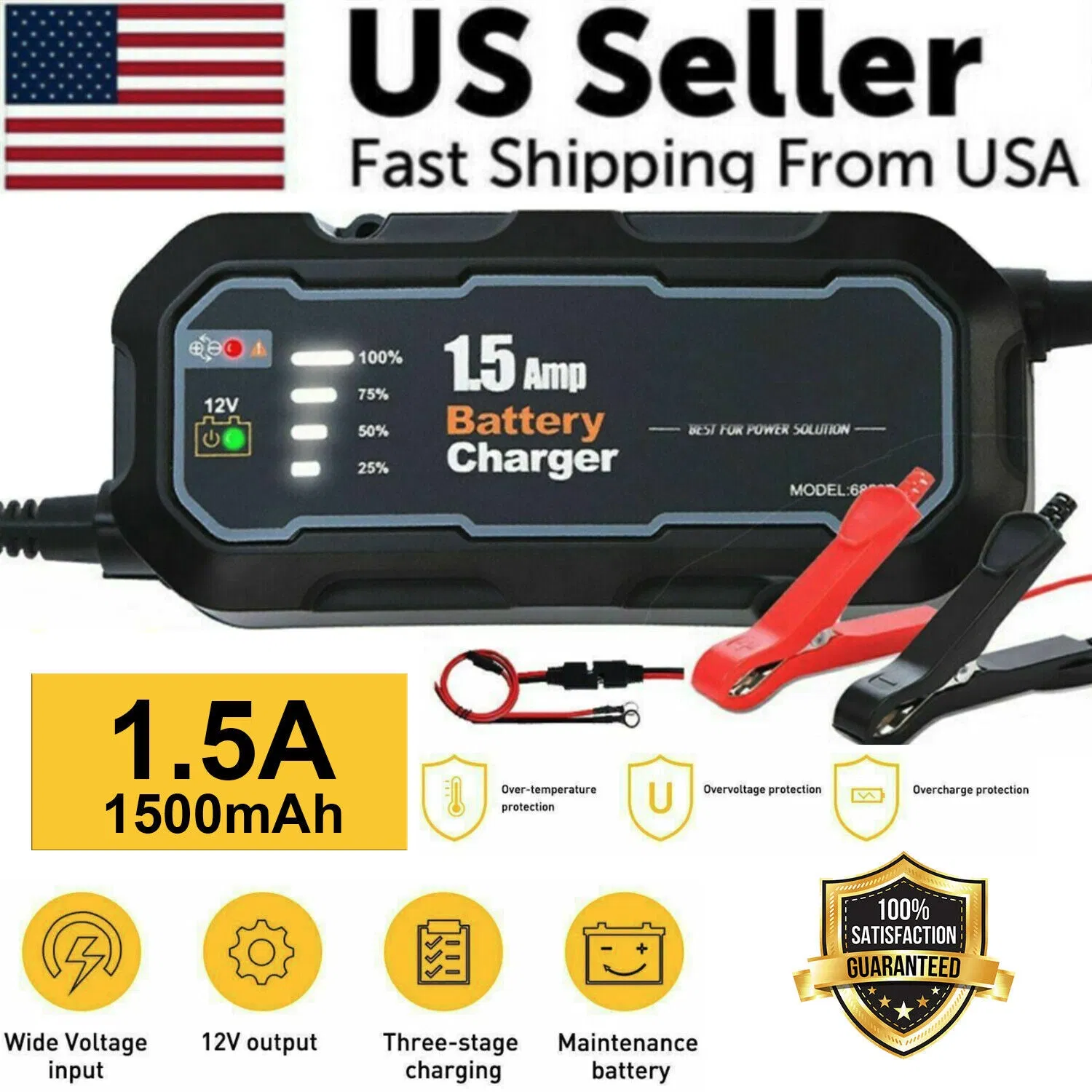 Main product image of 12V 1500mAh Portable Car Battery Charger and Maintainer