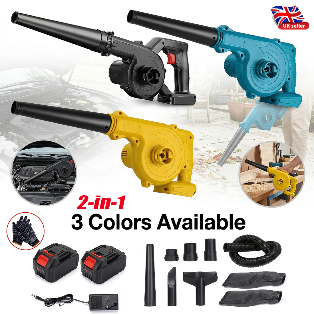 Main product image of Electric Cordless Air Blower 48V Garden Snow Dust Leaf Suction Vacuum 2 Battery