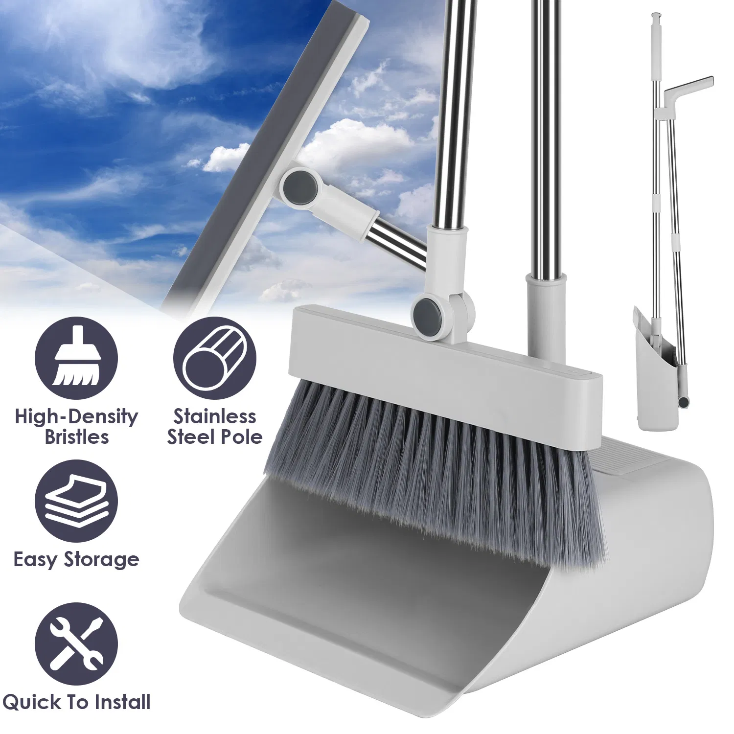 Main product image of Broom and Dustpan Combo Set with Squeegee, Stainless Steel Handle, GPCT5254