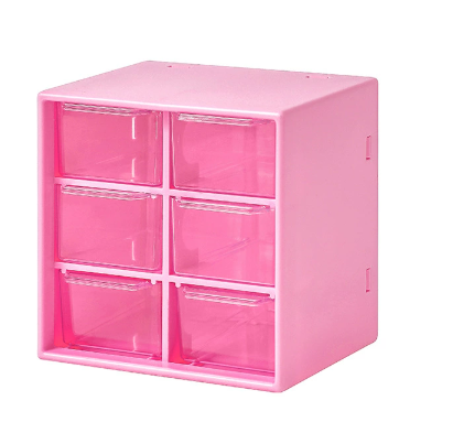 Desktop storage box-6 square grid-rose red-modified benzene + high transparent PP-1 piece