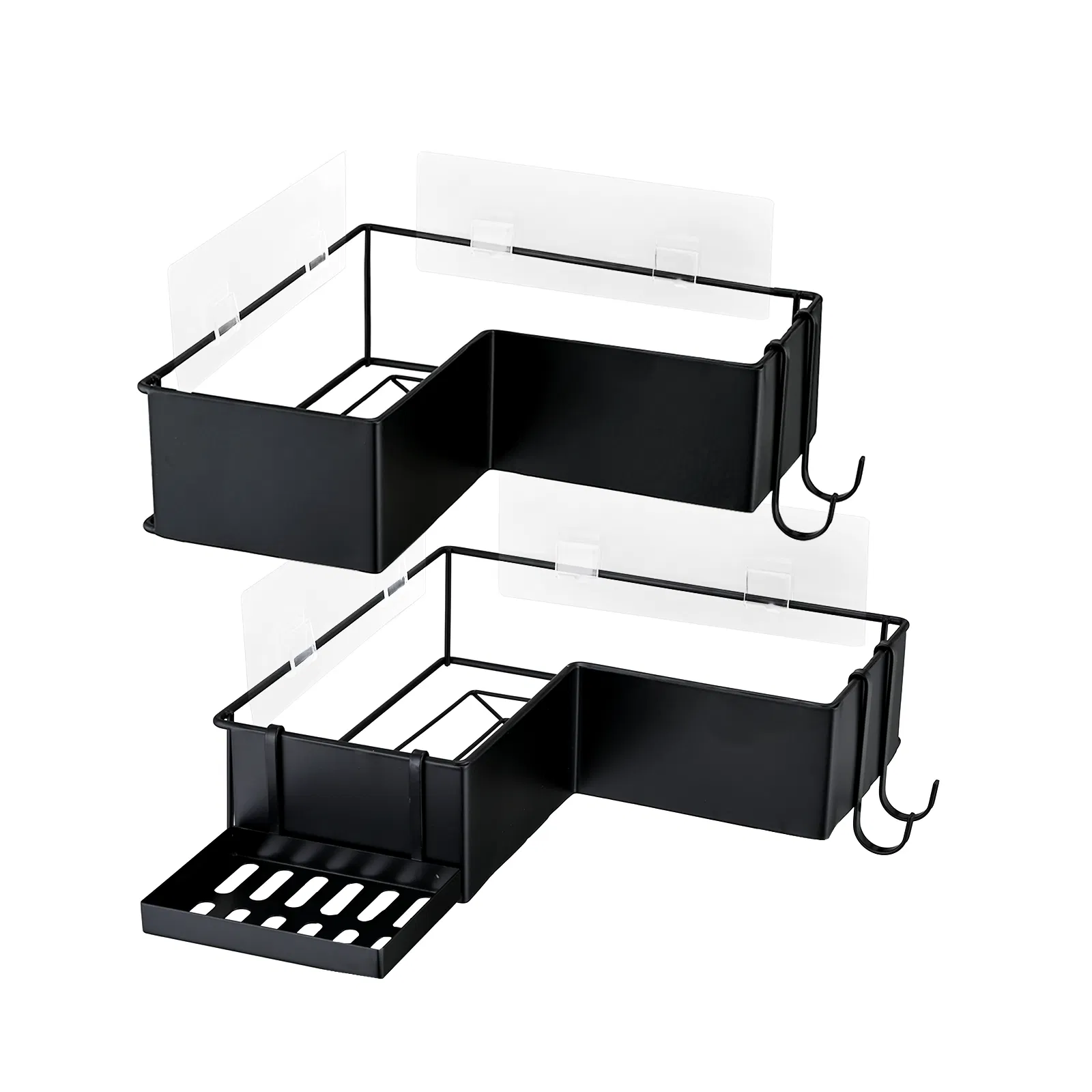 Main product image of 2-Pack Drill-Free Adhesive Corner Shower Caddy Organizer with Soap Holder and 4 Hooks