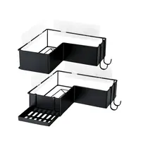 Product image of 2-Pack Drill-Free Adhesive Corner Shower Caddy Organizer with Soap Holder and 4 Hooks