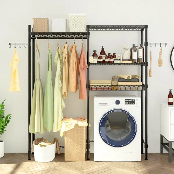 Main product image of The Washer and Dryer Storage Shelf, , Bathroom Space Saving Rack, Closet Organizer Metal Garment Rack Portable Clothes Hanger Home Shelf