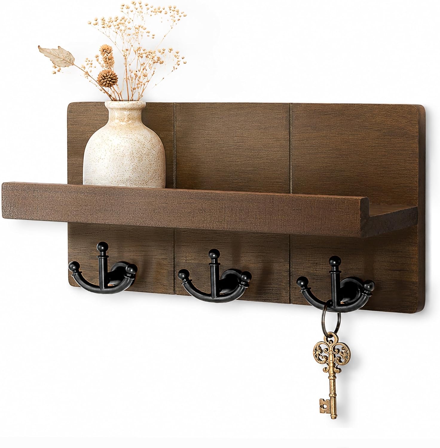Main product image of Wall Mount Key Holder with 3 Hooks, Brown Finish