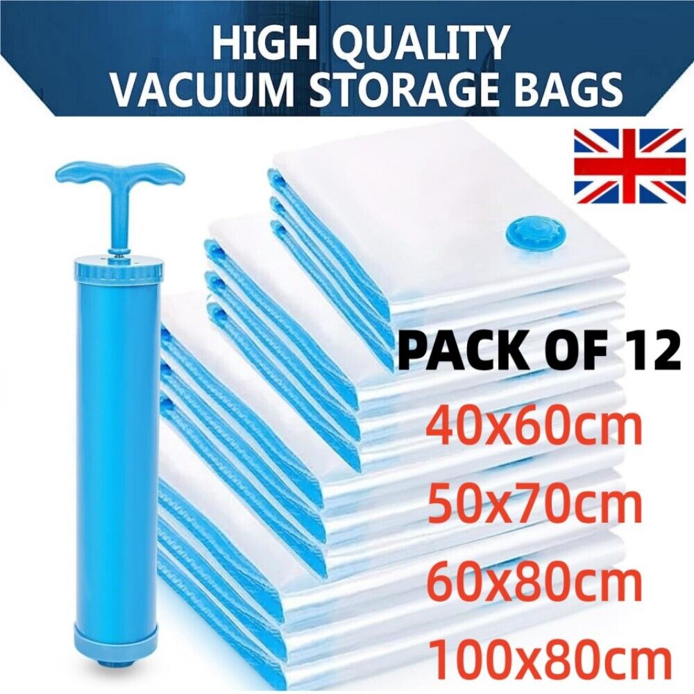 Main product image of 12 X STRONG VACUUM STORAGE SPACE SAVER SAVING VACUM VACCUM LARGE ORGANISER BAGS
