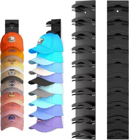 Product image of 2-Pack Adhesive Wall Mount Baseball Cap Organizer, Holds Up To 20 Caps