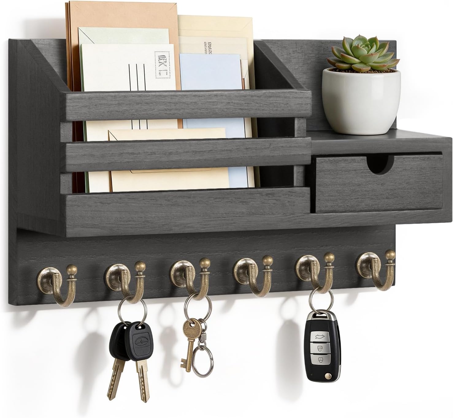 Main product image of Black Wall Mount Key Holder with Drawer and 6 Hooks