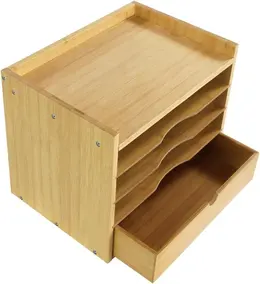 Product image of 5-Tier Bamboo Desk Organizer with Drawer and File Holder