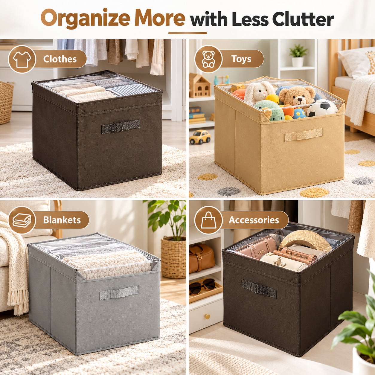 Main product image of 30L Foldable Storage Box, PVC Acrylic, Gray, Beige, Dark Brown
