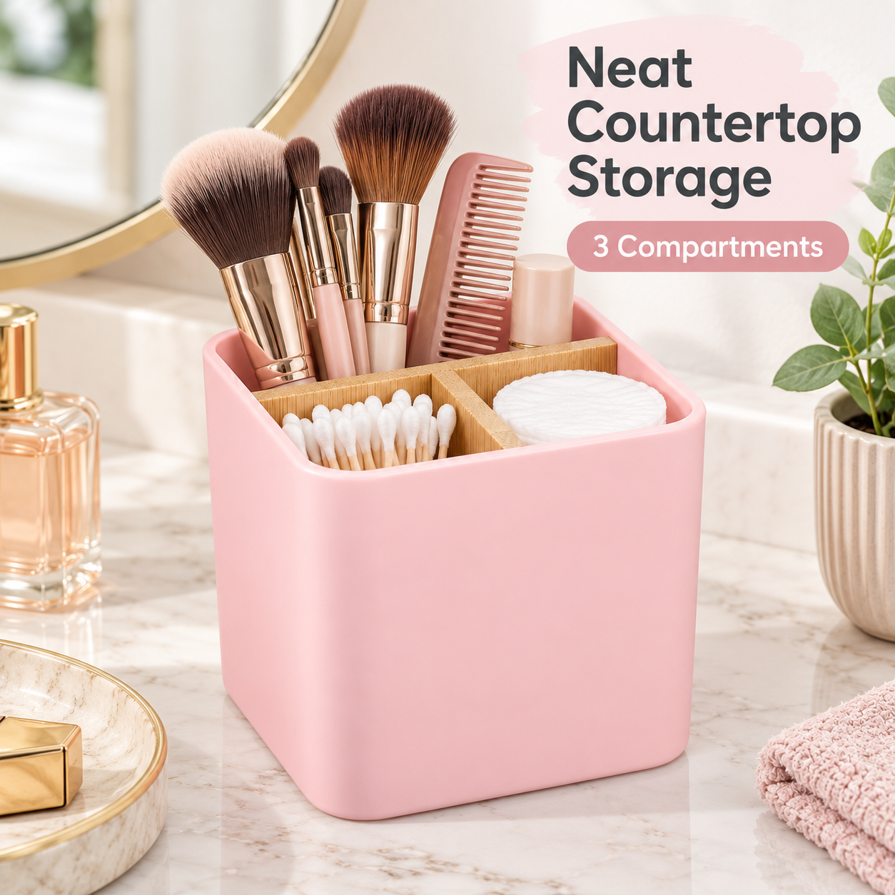 Main product image of Organizer Square 3 Compartments Bamboo Pink
