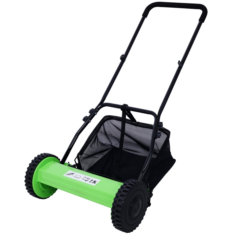 14 Inch 5-blade Hand Push Scroll Lawn Mower With Grass  Device, Green